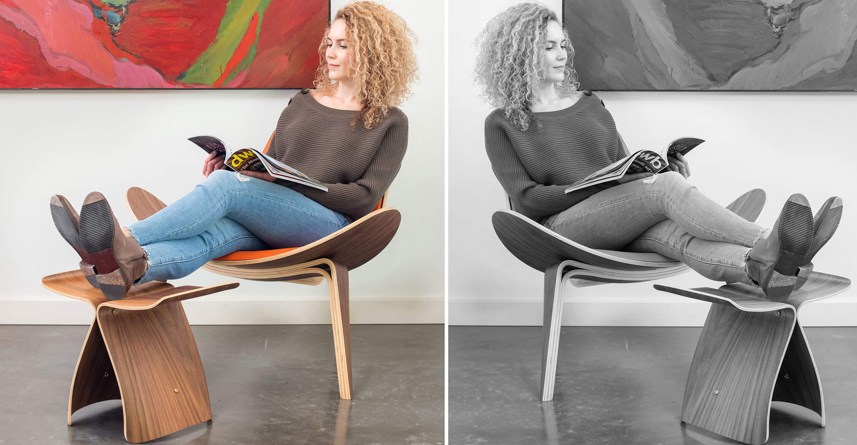 Tripod Fabric Chair 2-pc Set, Oak/Urban Pebble